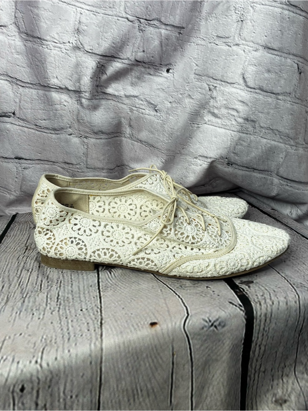 Cream Ivory Cottagecore Boho Chic Crochet Crochet Oxford Derby Lace Up Flats 13